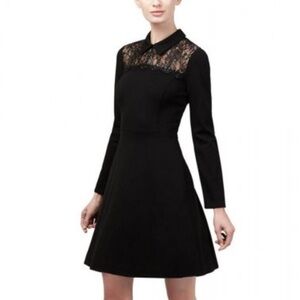 ERIN by Erin Fetherston Black Long Sleeve Dress with Lace and Collar Size 6